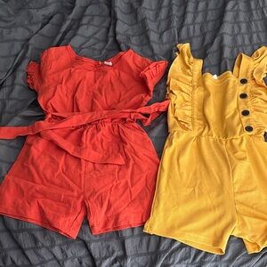 SHEIN Kids Ruffle Sleeve Romper Set - Red and Yellow